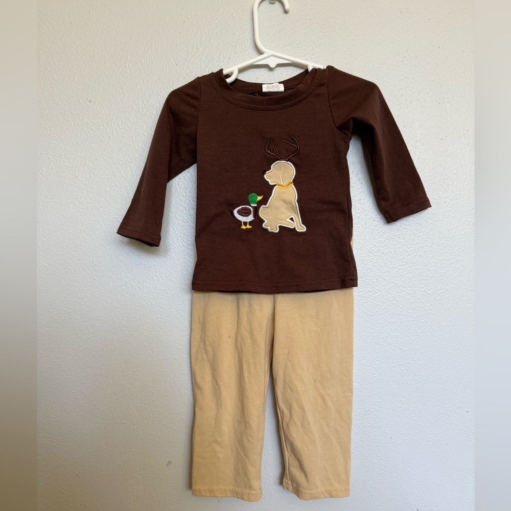 Appliqué Brown Kids Shirt with Dog Design